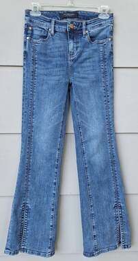 Liverpool Hannah Flare High Waist Jeans Blue Sz 2/26 Split Hem Boho Bohemian